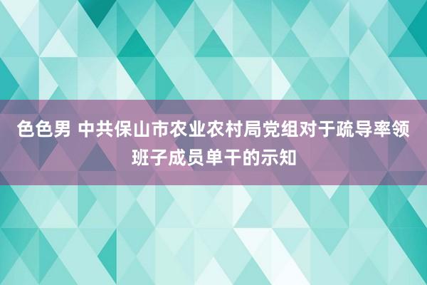 色色男 中共保山市农业农村局党组对于疏导率领班子成员单干的示知